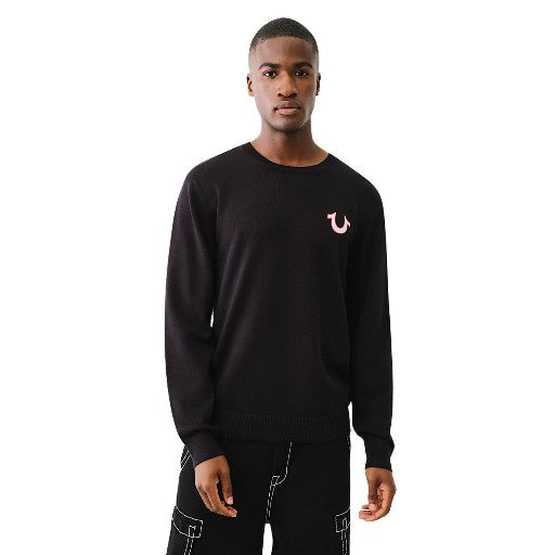 TRUE RELIGION SWEATERS SRS CREWNECK SWEATER JET BLACK