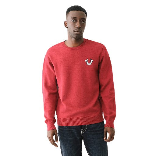 TRUE RELIGION SWEATERS SRS CREWNECK SWEATER RED DAHLIA