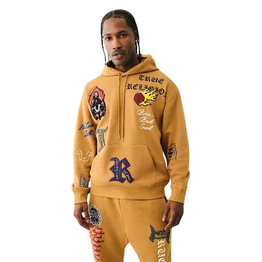 TRUE RELIGION SWEATER PATCH EMBRO HOODIE CARAMEL