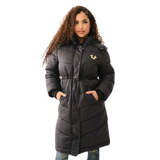 FUR LINED HOODED PUFFER JACKET JET BLACK