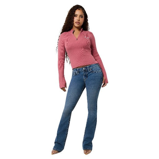 TRUE RELIGION CRYSTAL TR ZIP MOCK NECK LS MAUVEWOOD