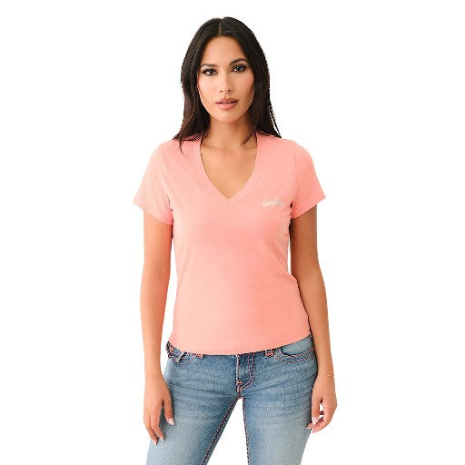 TRUE RELIGION FOIL HS V NECK TEE BURNT CORAL