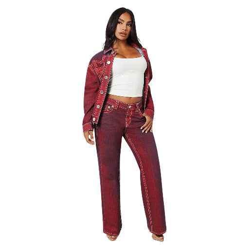 TRUE RELIGION BIG T BOBBIE BAGGY JEANS INDIGO RED