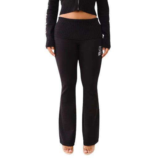 TRUE RELIGION FOLD OVER SWEATER FLARE PANTS JET BLACK