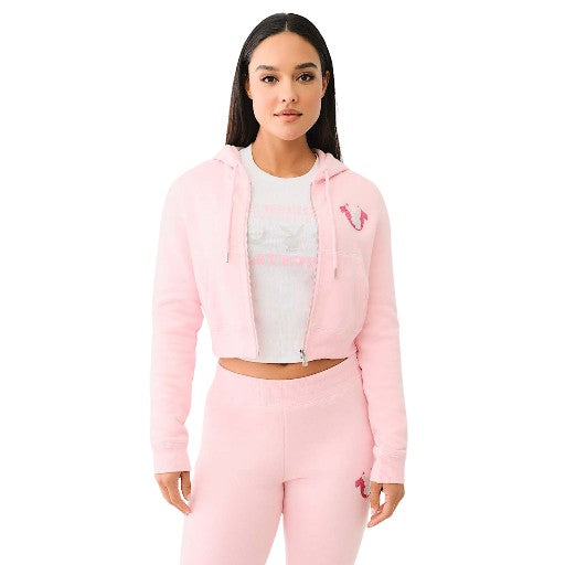 TRUE RELIGION TRXPB CRYSTAL SHRUNKEN HOODIE ORCHID PINK
