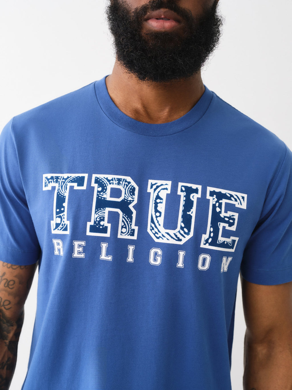 True Religion Paisley T-Shirt Flock Pacific Blue