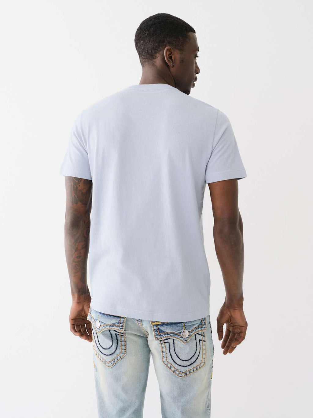 True Religion Horseshoe T-Shirt Warped Logo Powder Blue
