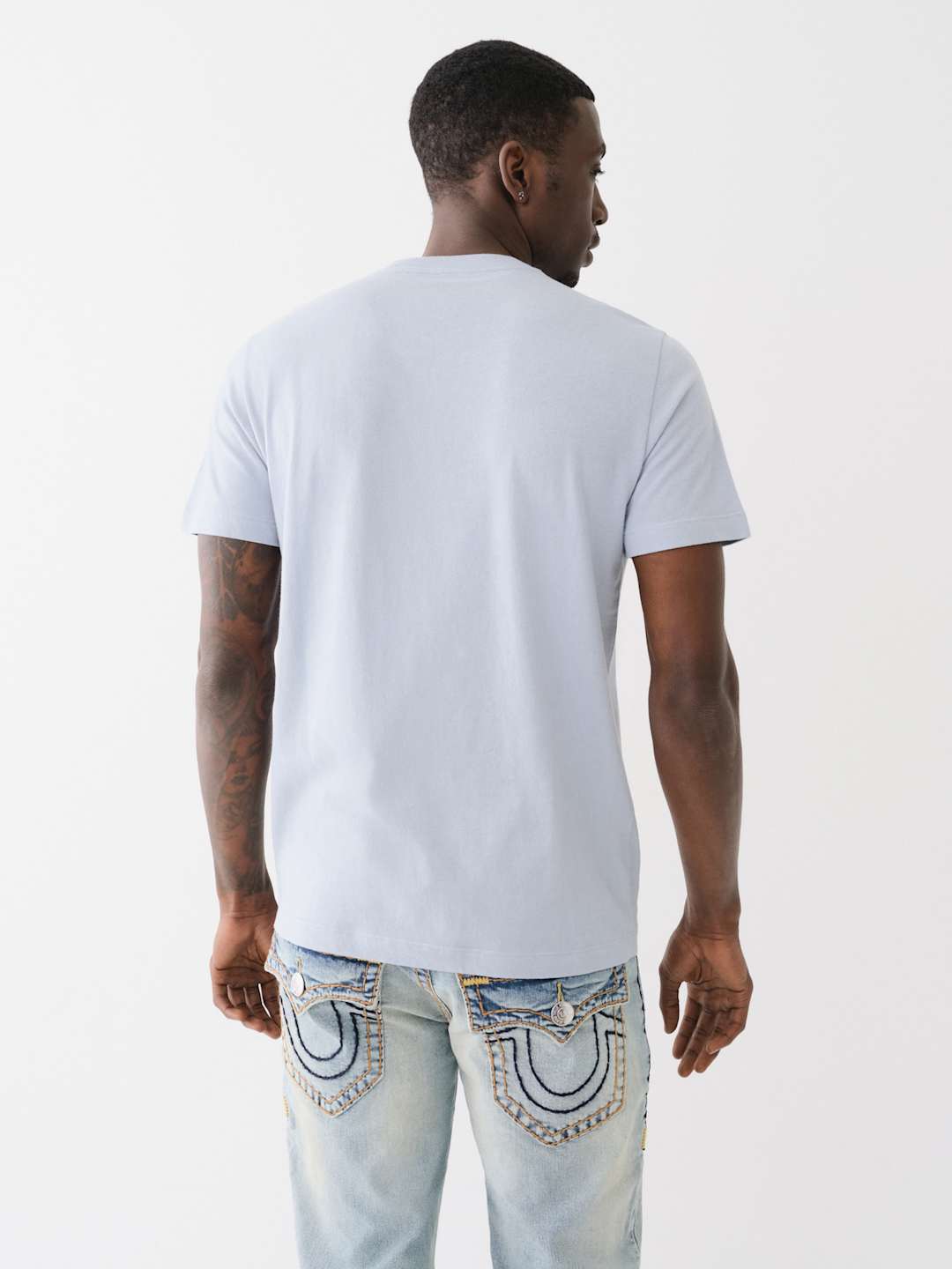 True Religion Horseshoe T-Shirt Warped Logo Powder Blue