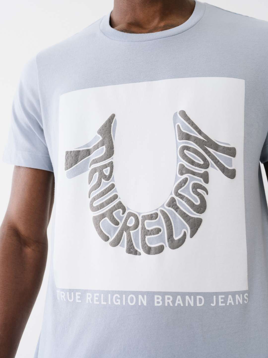 True Religion Horseshoe T-Shirt Warped Logo Powder Blue