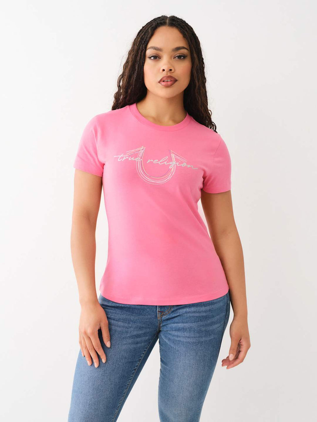 True Religion Horseshoe Stitch T-Shirt Hot Pink