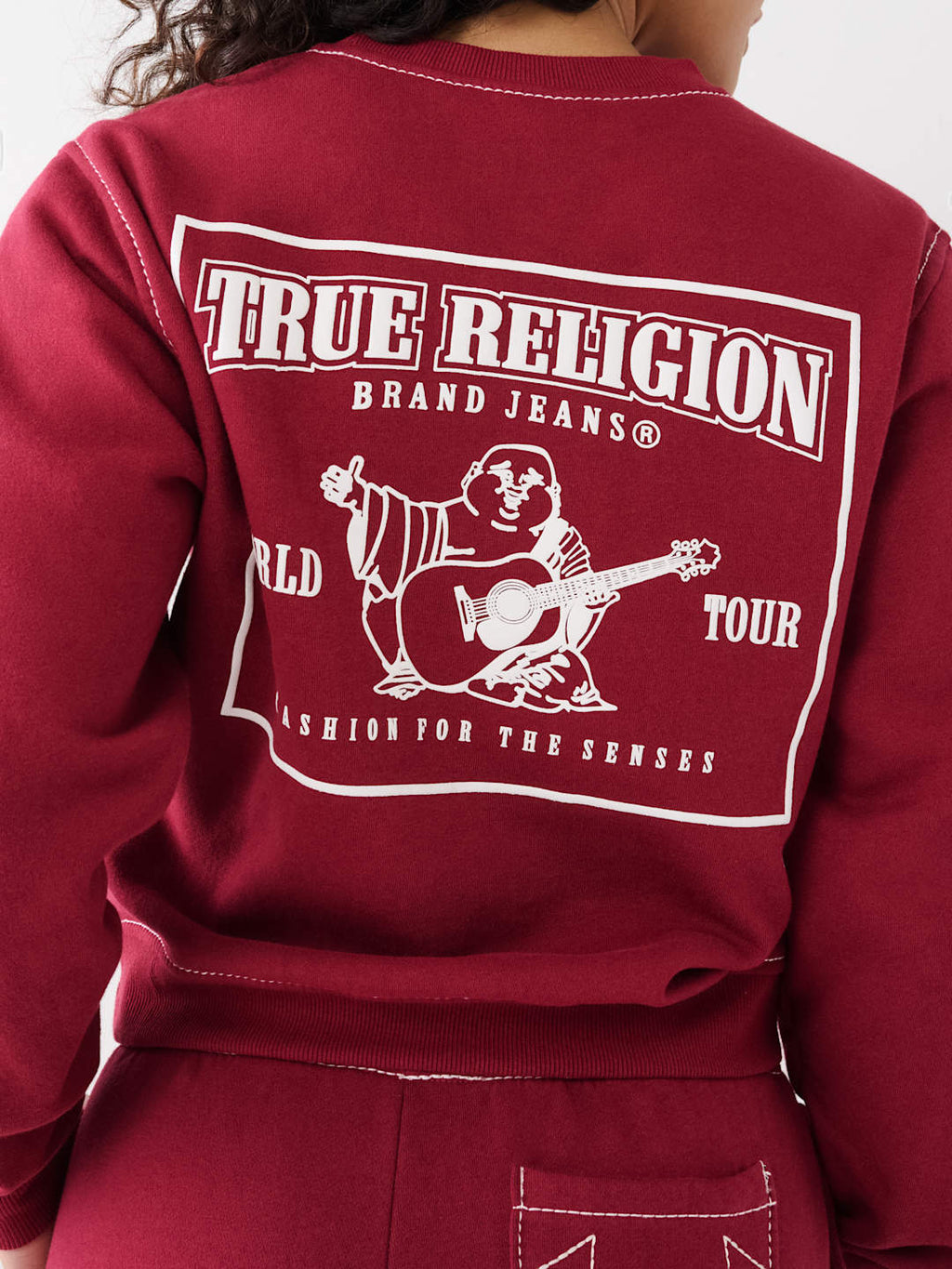 True Religion Sweater Ladies Big T Classic Tibetan Red
