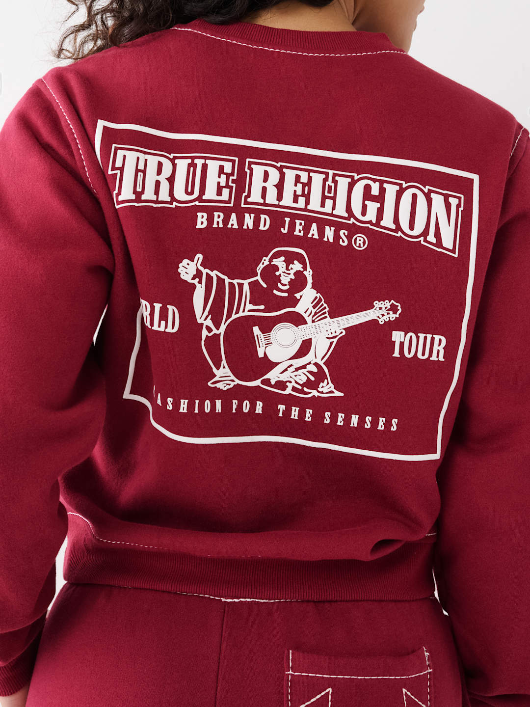 True Religion Sweater Ladies Big T Classic Tibetan Red