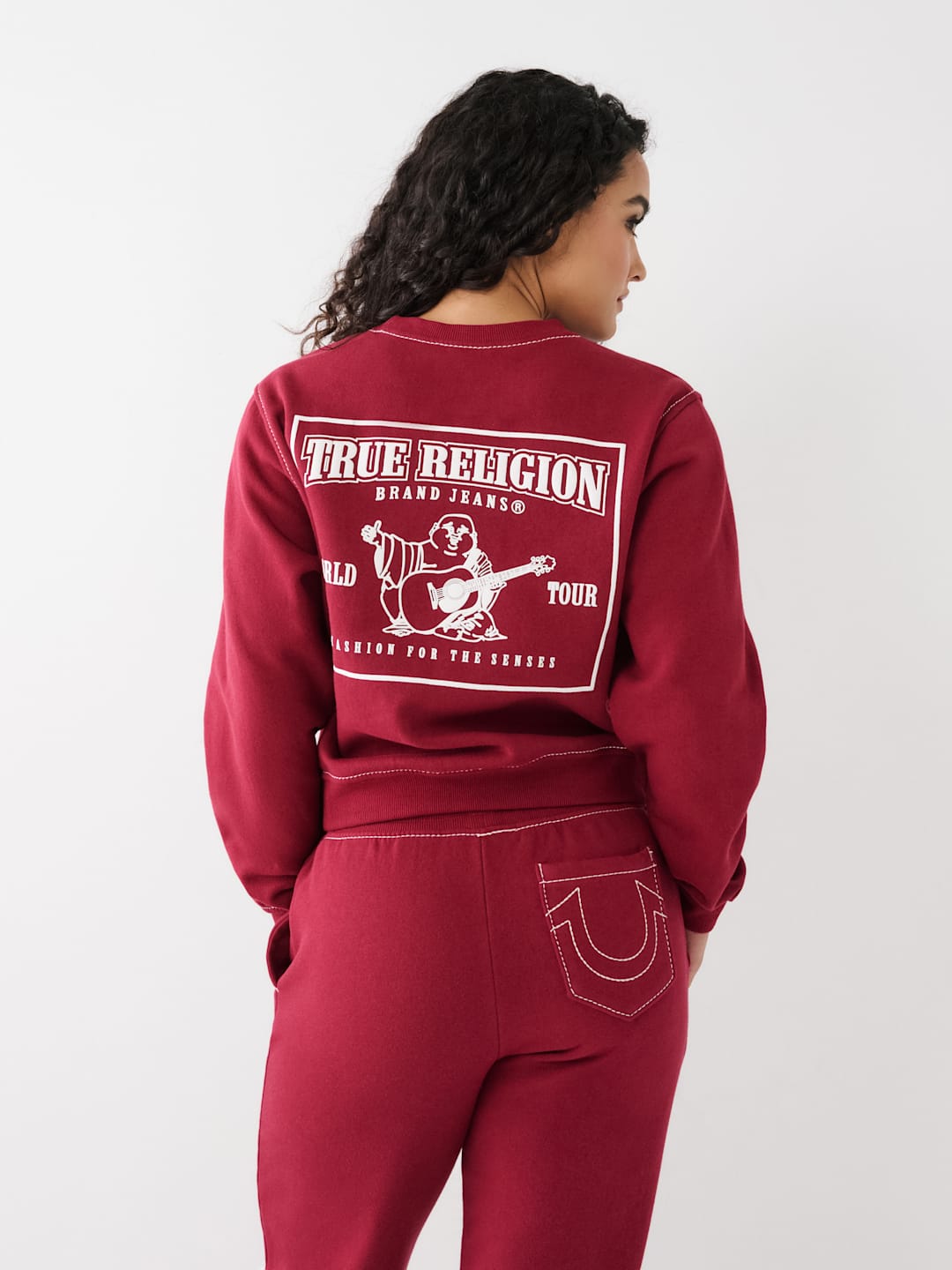 True Religion Sweater Ladies Big T Classic Tibetan Red