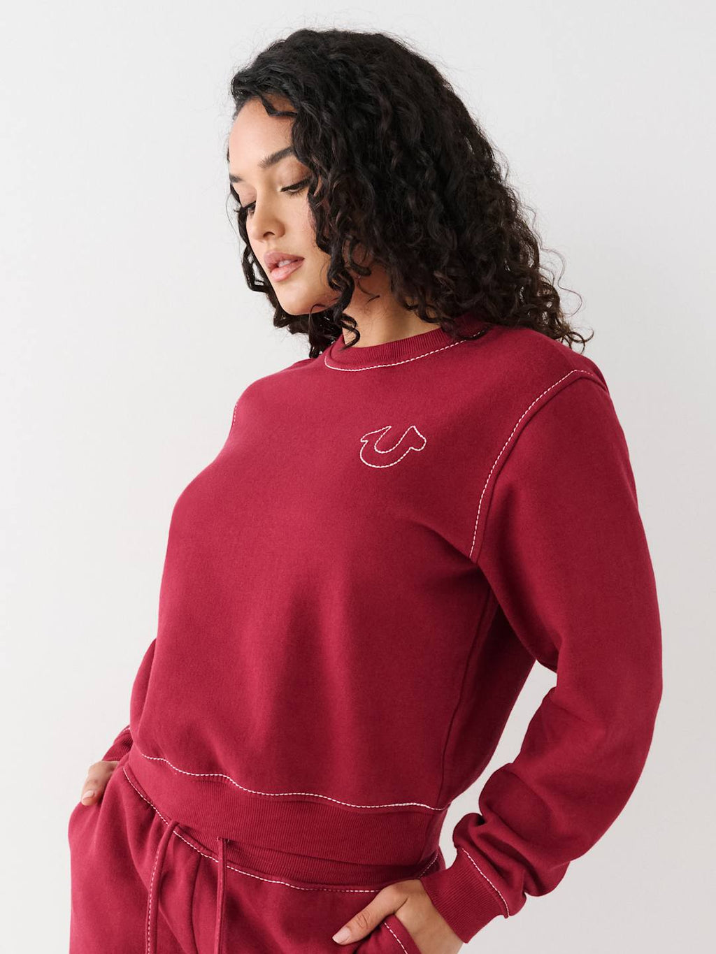 True Religion Sweater Ladies Big T Classic Tibetan Red