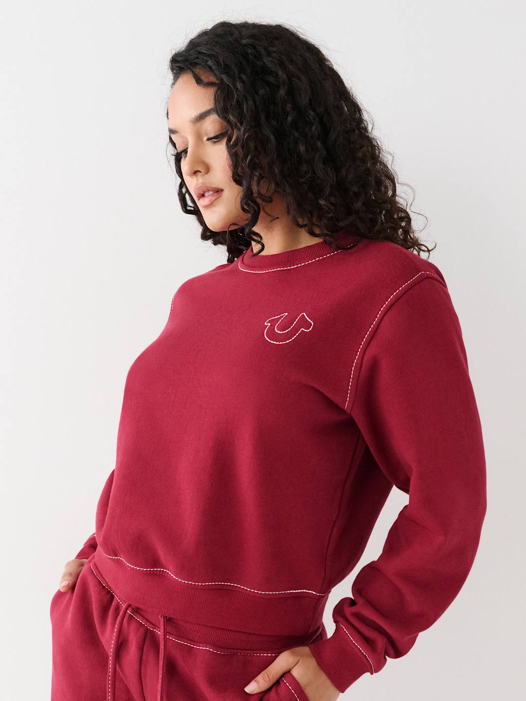 True Religion Sweater Ladies Big T Classic Tibetan Red