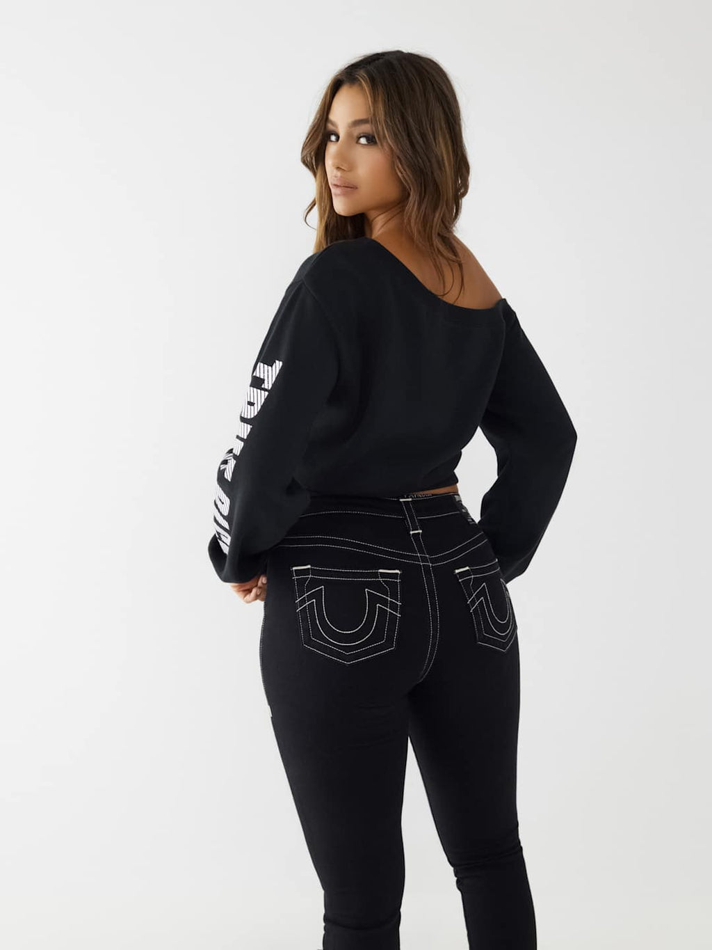 True Religion Off Shoulder Sweater Jet Black