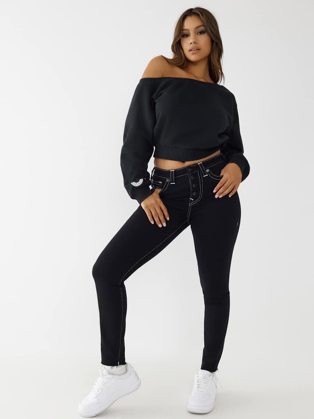 True Religion Off Shoulder Sweater Jet Black