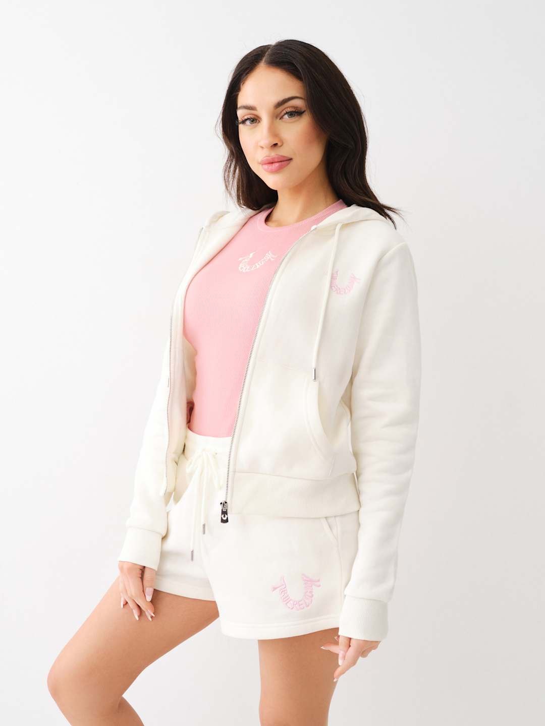 True Religion Jacket Embroidered Classic Hood Rosebud