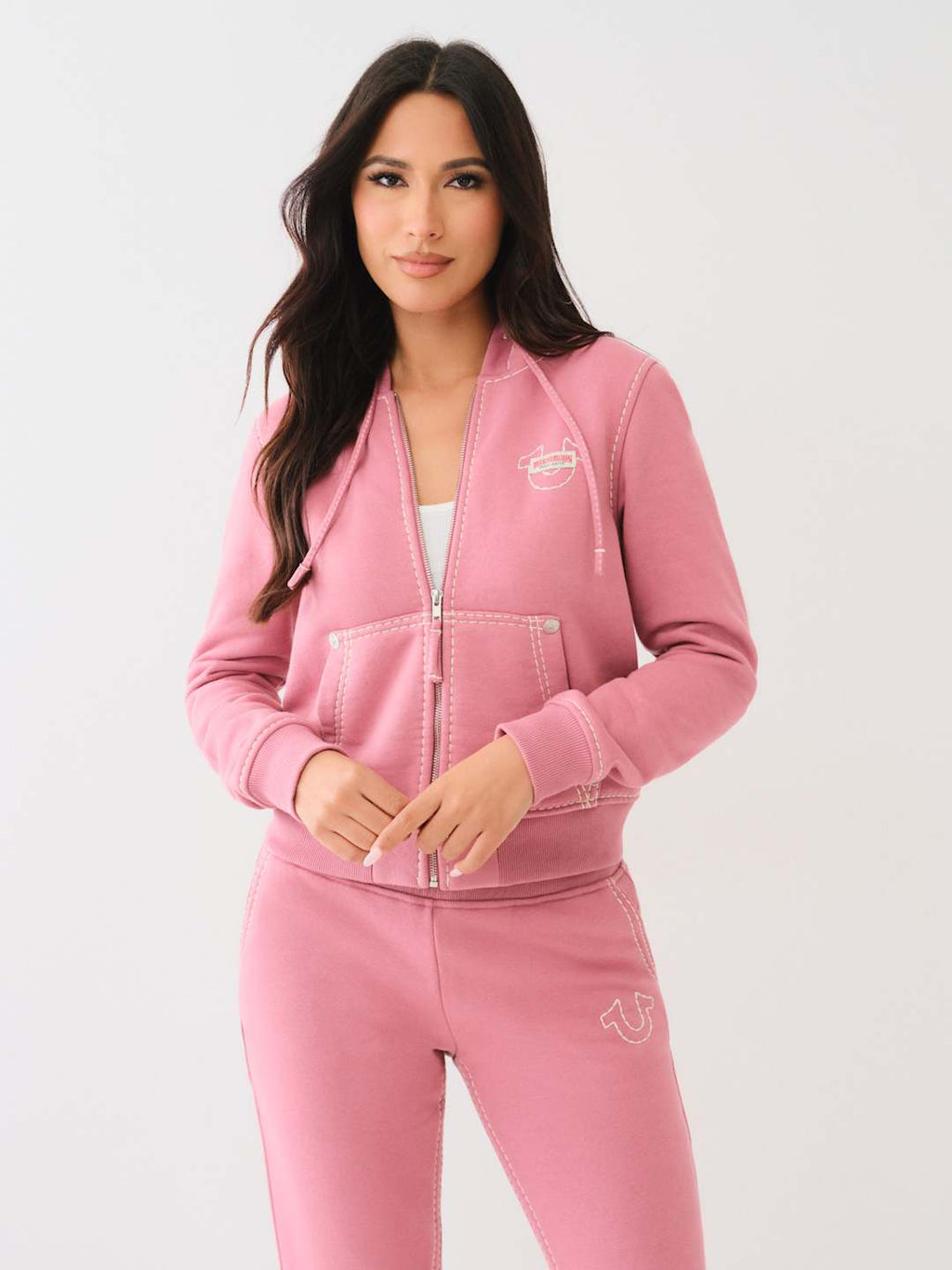 True Religion Big T Zip Up Hoodie Heather Rose