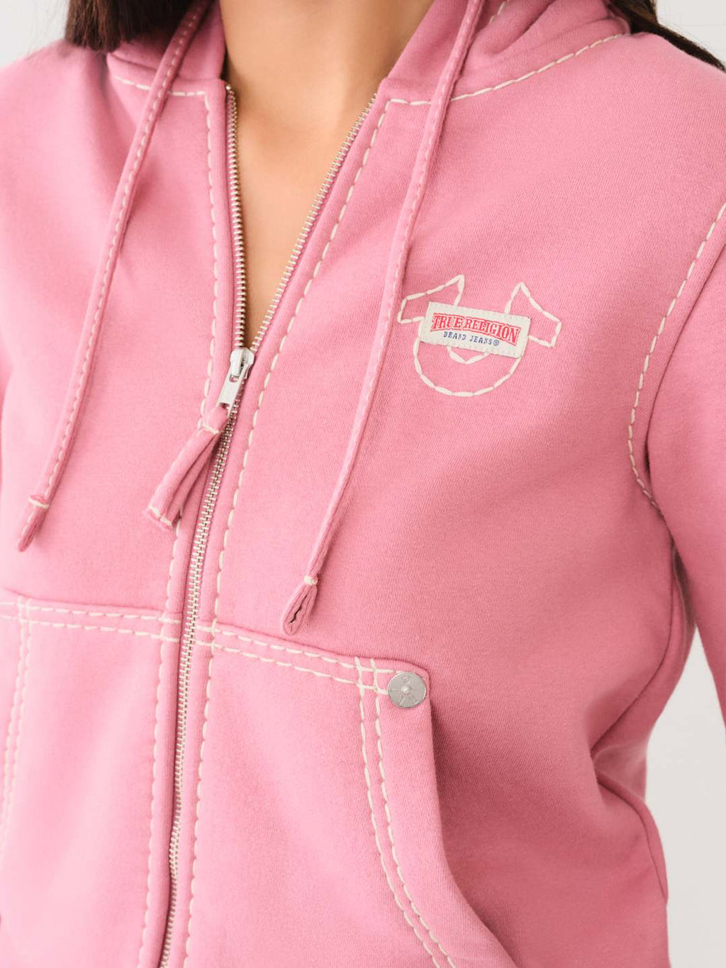 True Religion Big T Zip Up Hoodie Heather Rose