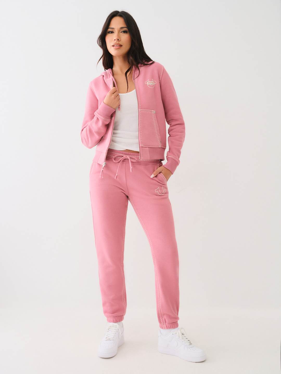 True Religion Big T Zip Up Hoodie Heather Rose