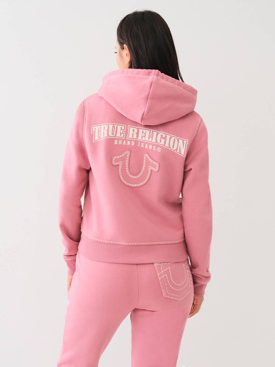 True Religion Big T Zip Up Hoodie Heather Rose