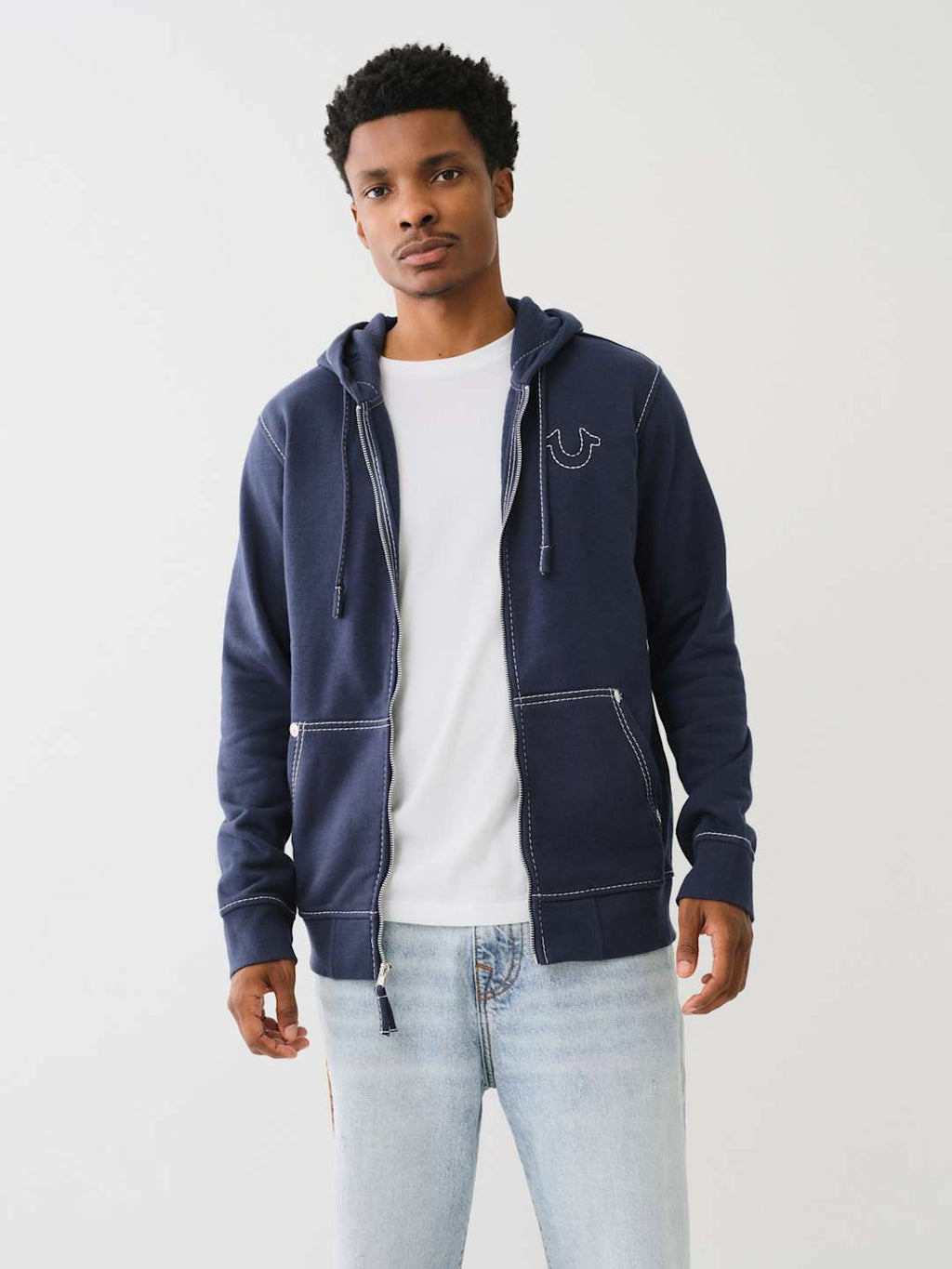 True Religion Sweaters Big T Zip Up Hoodie Dress Blue