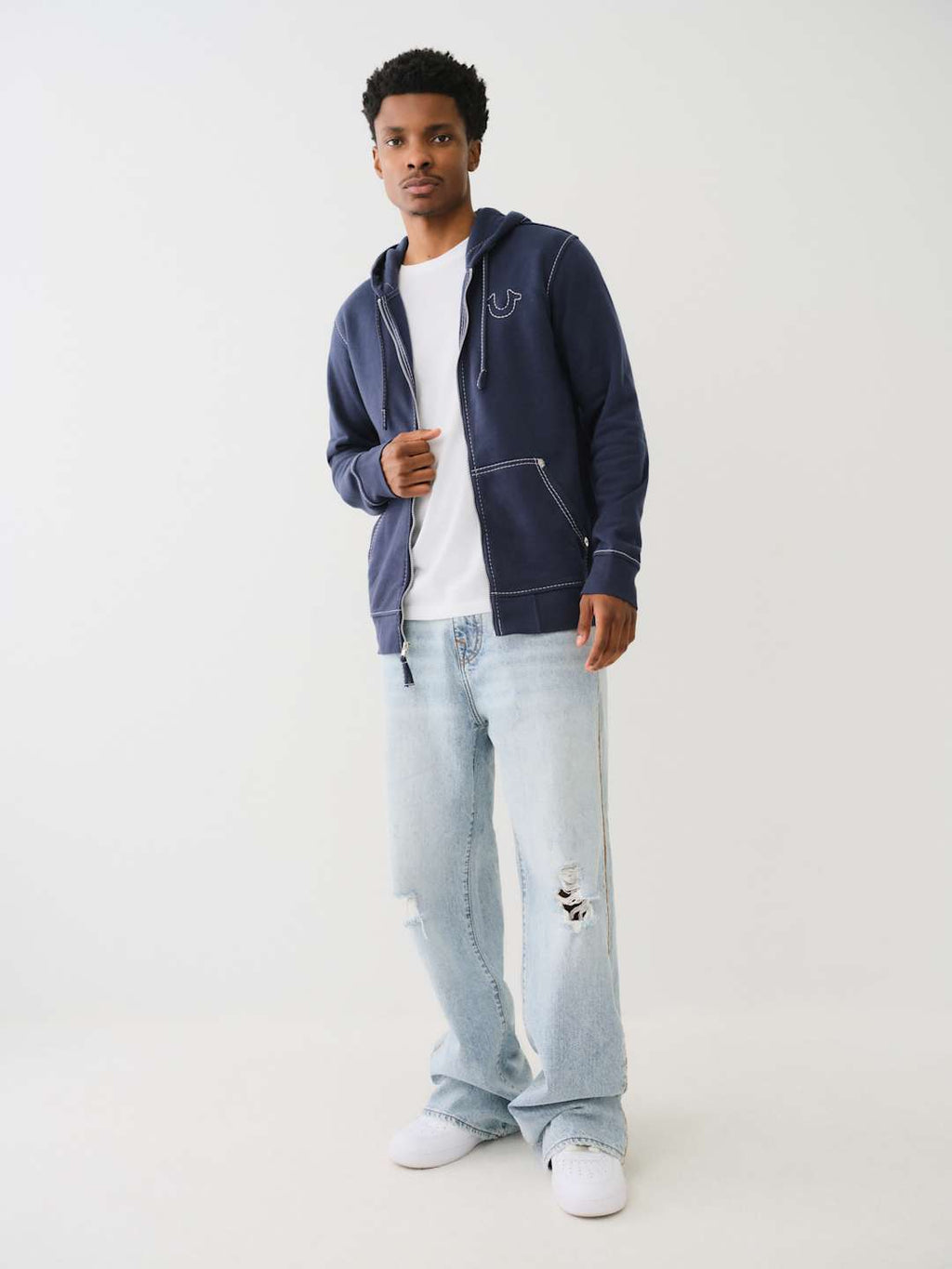 True Religion Sweaters Big T Zip Up Hoodie Dress Blue