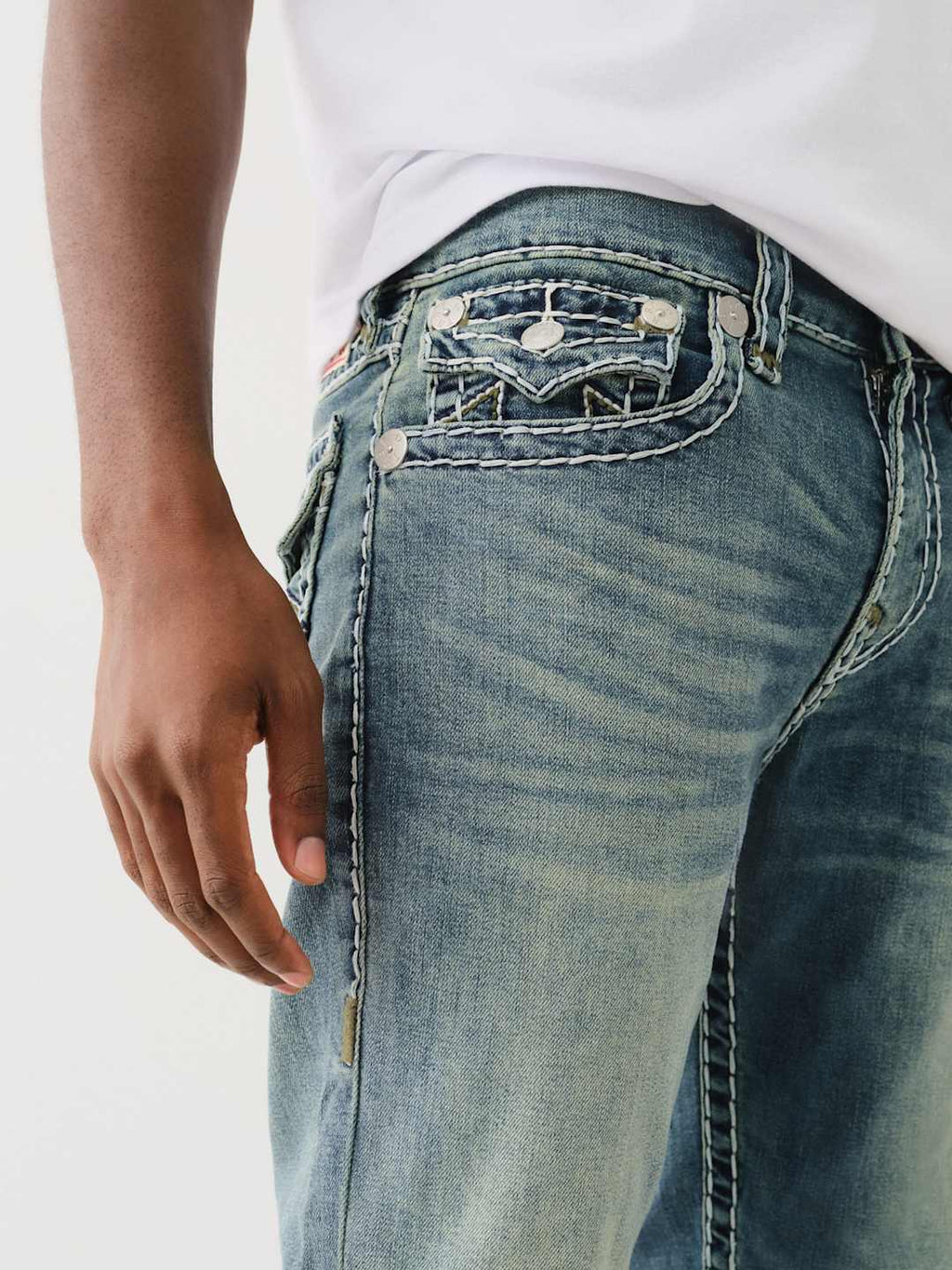 True Religion Jean Ricky Super T Flap 3 Colour Logo Medium Wash