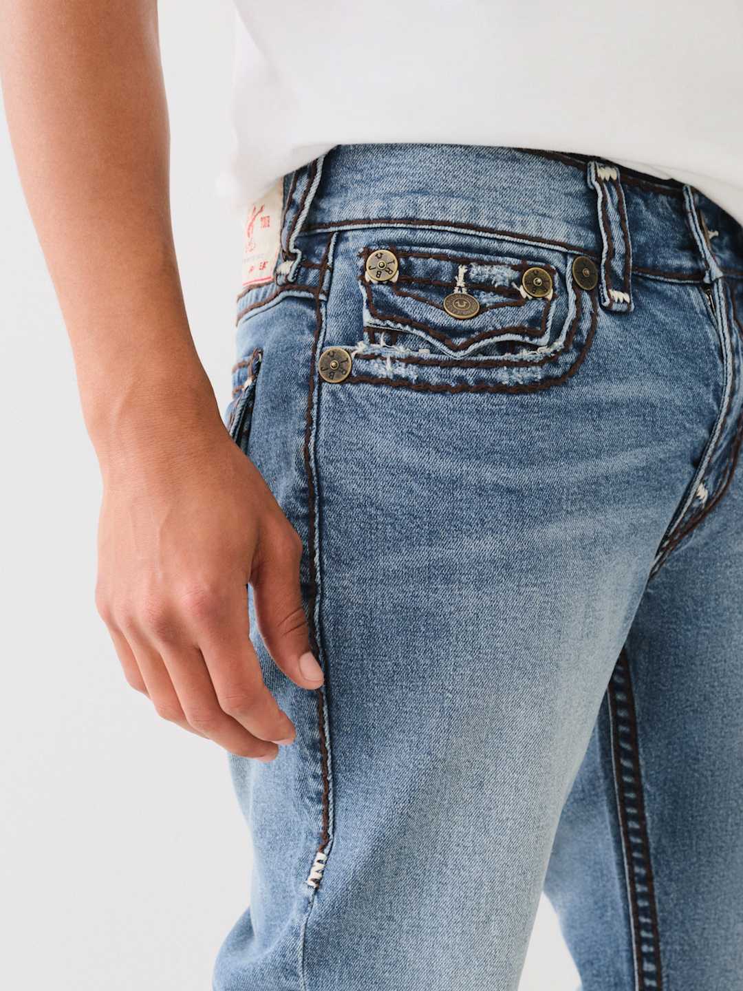 True Religion Jean Rocco Super T Flap 32in Zig Zag Gemini Light Wash