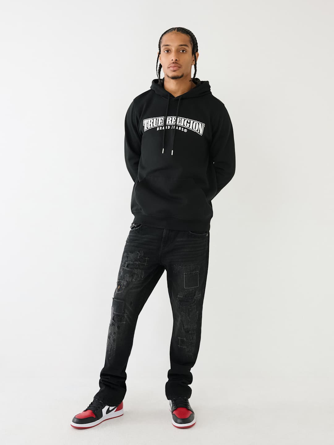 True Religion Sweater Painted HS Pullover Hoodie Jet Black