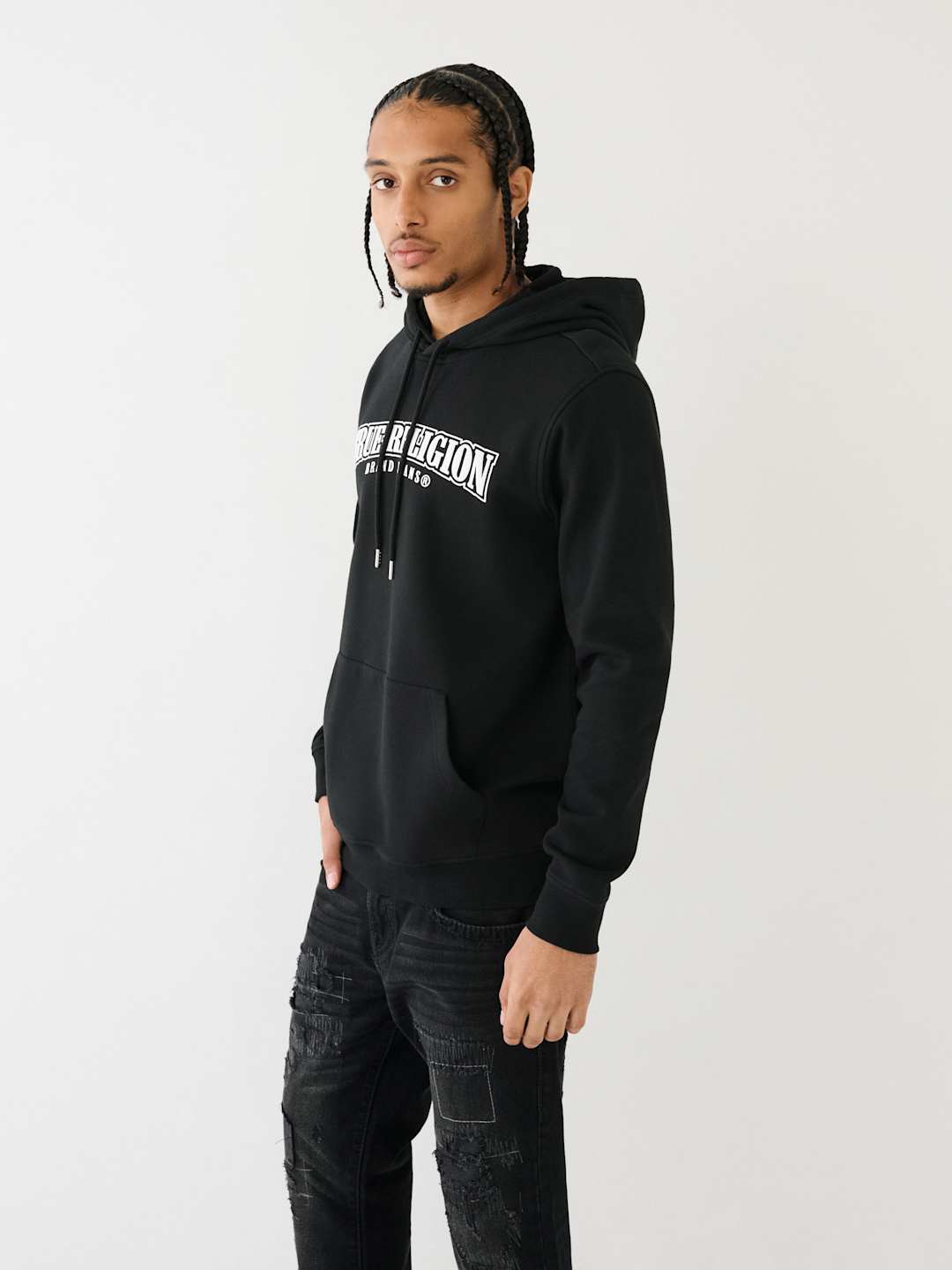 True Religion Sweater Painted HS Pullover Hoodie Jet Black