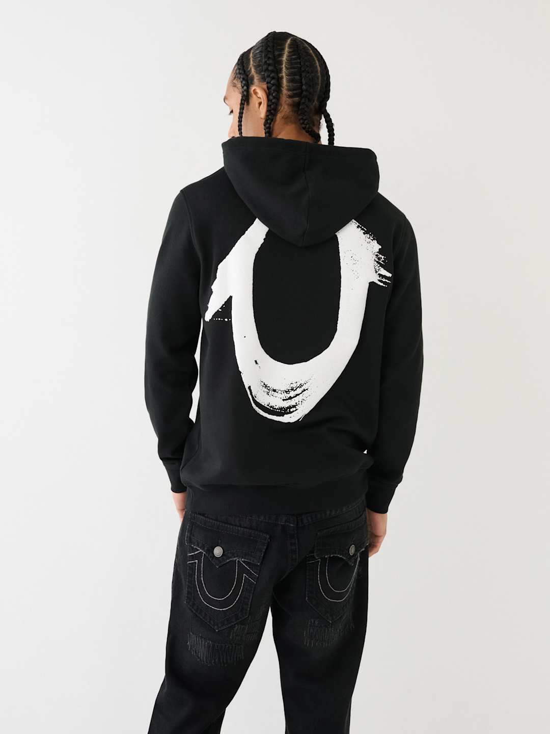 True Religion Sweater Painted HS Pullover Hoodie Jet Black