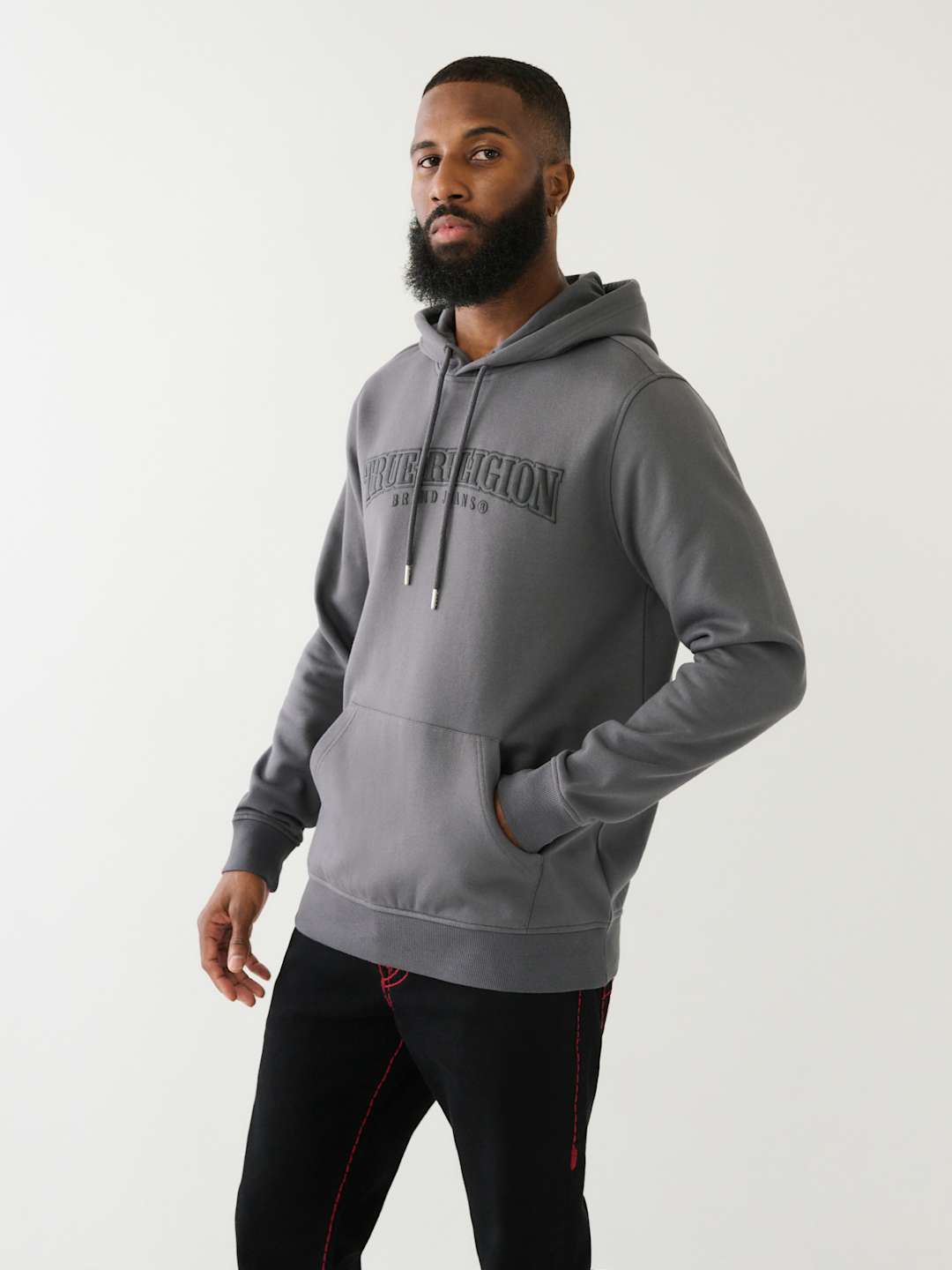 True Religion Sweater Painted HS Pullover Hoodie Iron Gate