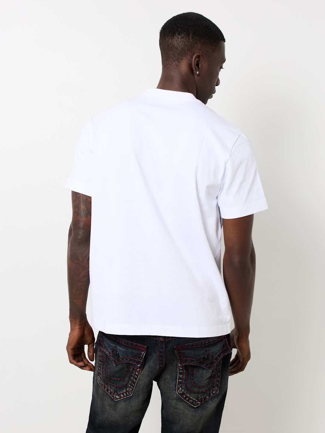 True Religion Crew Railroad Embro Tee Optic White