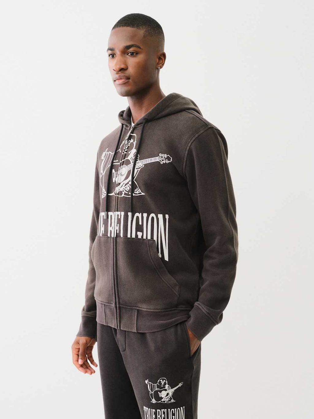 True Religion Sweater Vinatge Crackle Zip Up Hoodie Jet Black