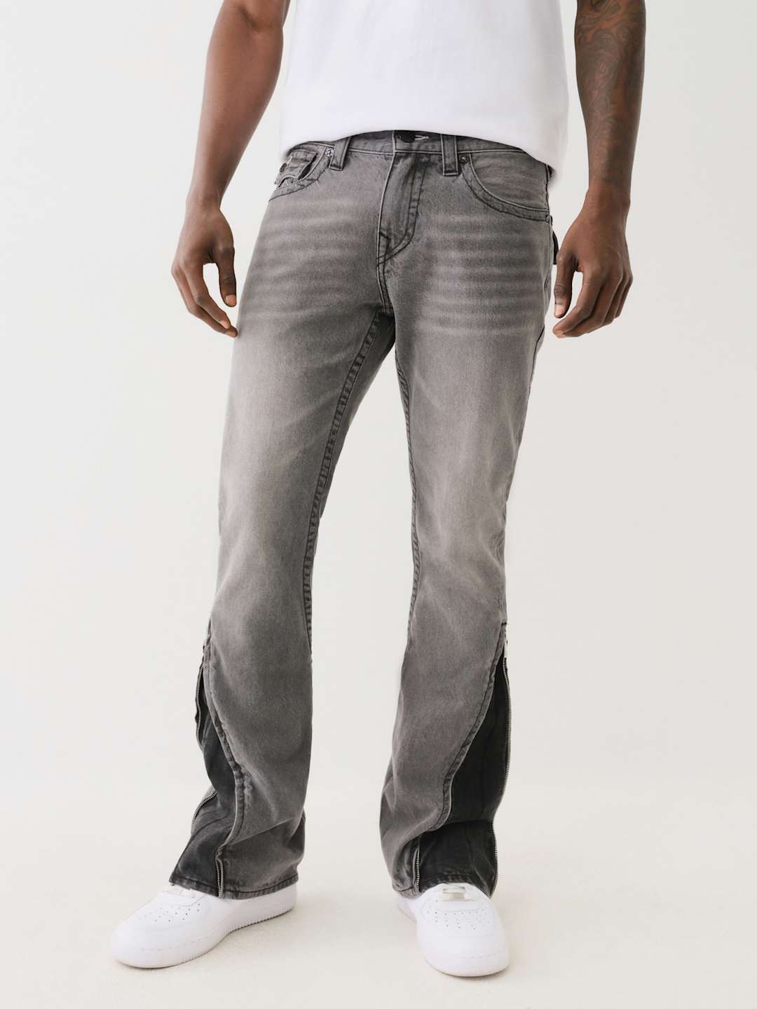 True Religion Jean SN Rocco FLP Convertible Flare Chalk Grey Wash