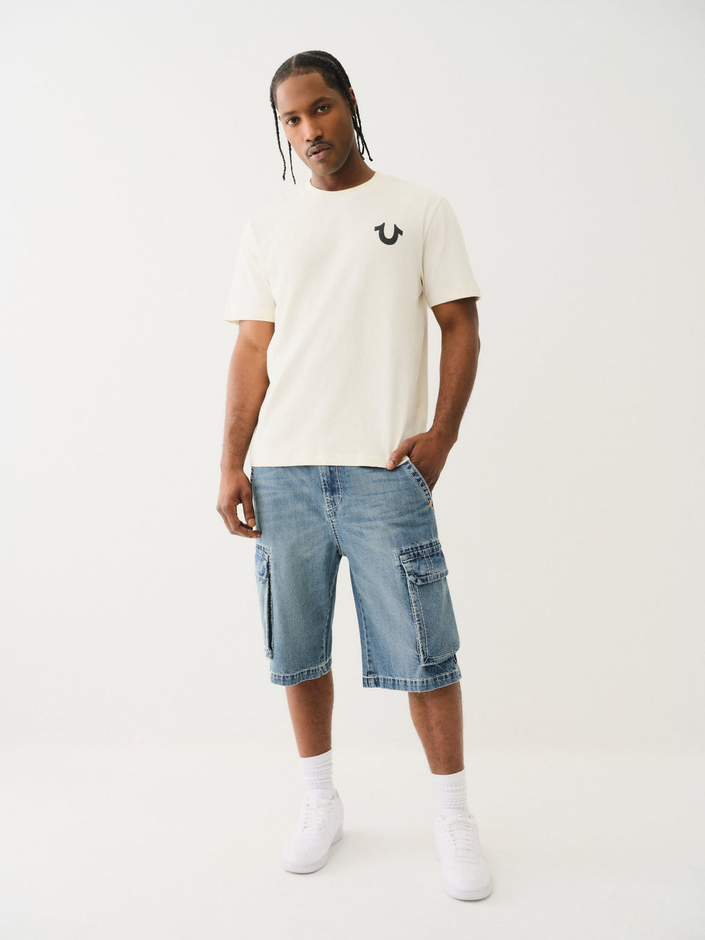 True Religion Big T Vinny Cargo Short Blue Legend Medium Wash