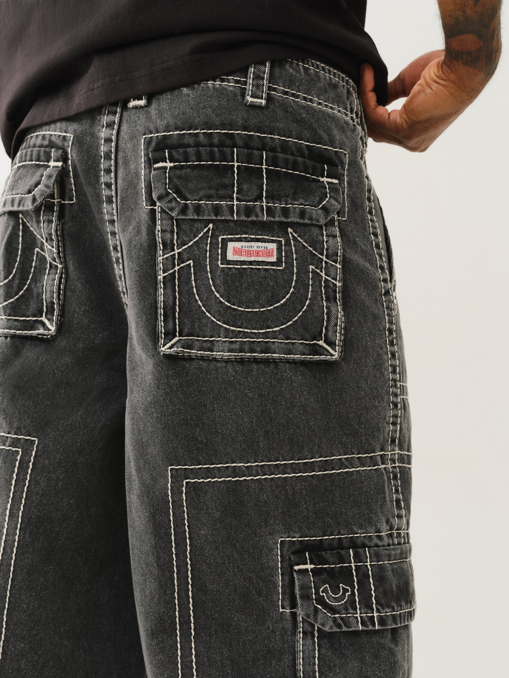 True Religion Baggy Big T Cargo Pant Bullet Black Wash