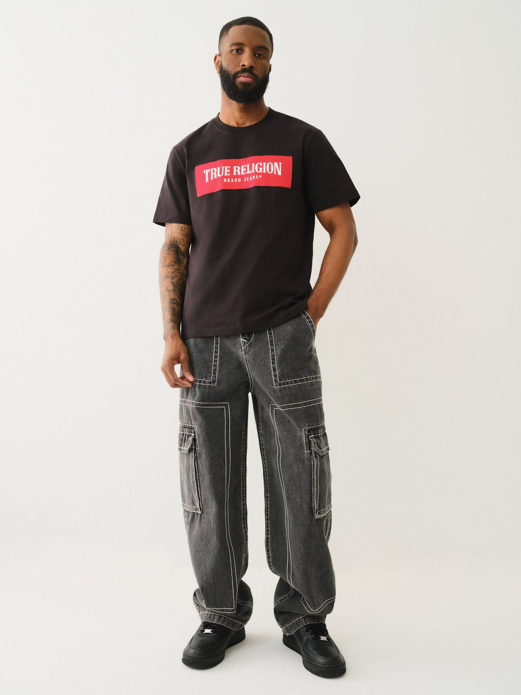 True Religion Baggy Big T Cargo Pant Bullet Black Wash