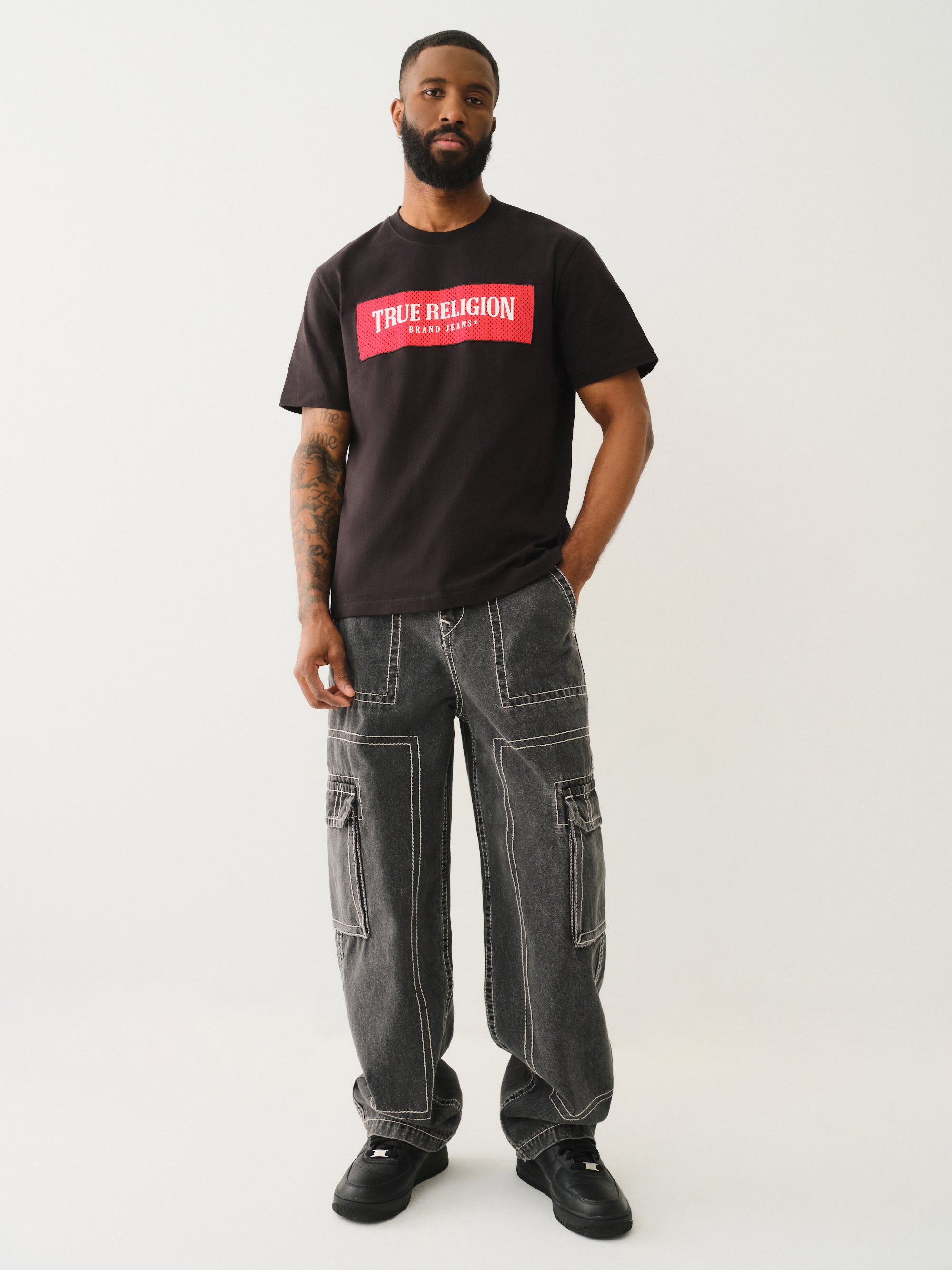 True Religion Baggy Big T Cargo Pant Bullet Black Wash