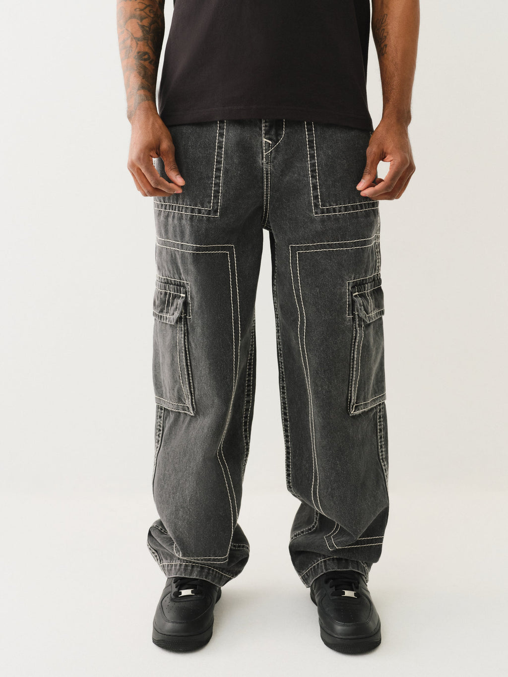 True Religion Baggy Big T Cargo Pant Bullet Black Wash