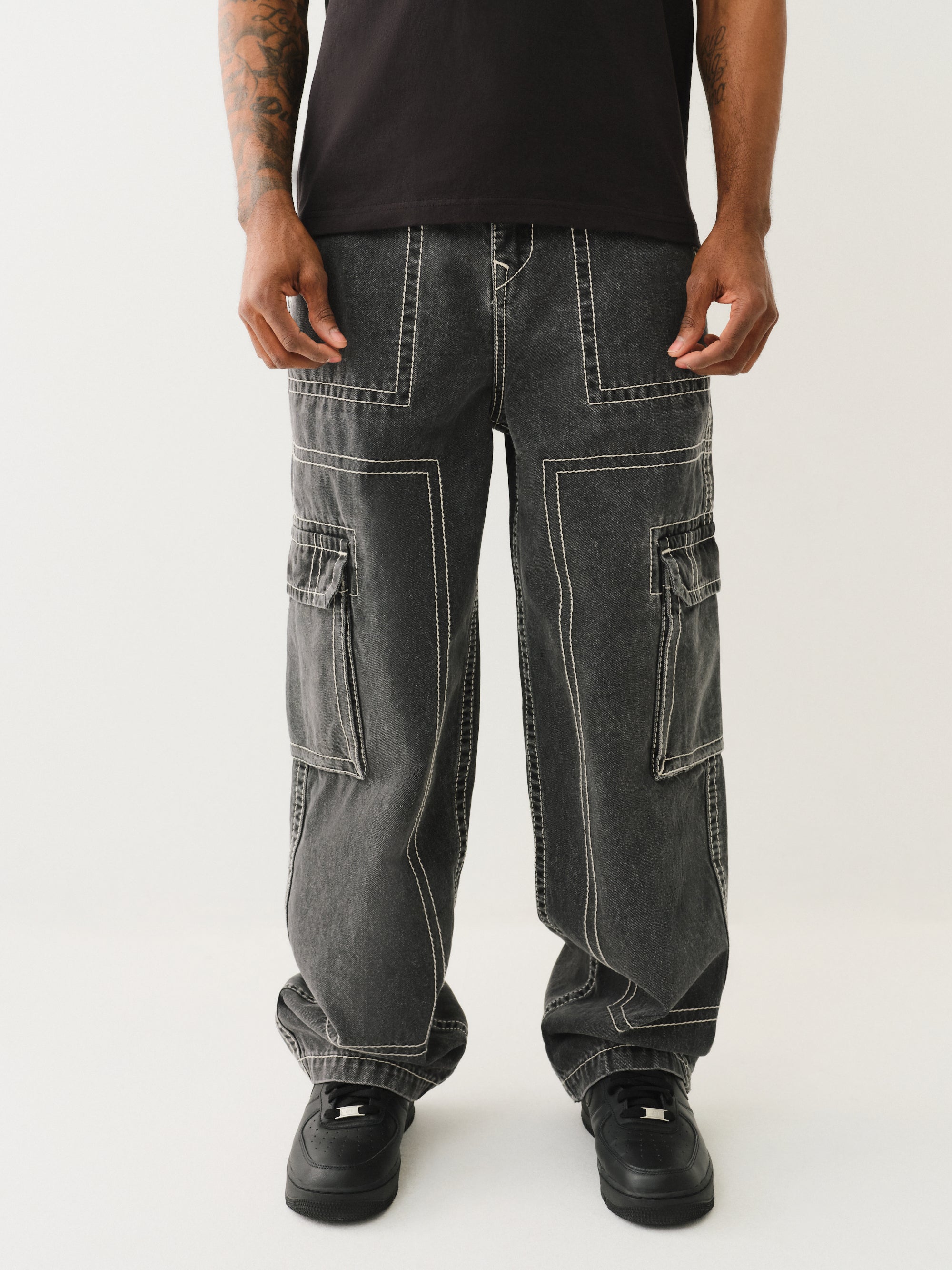True Religion Baggy Big T Cargo Pant Bullet Black Wash