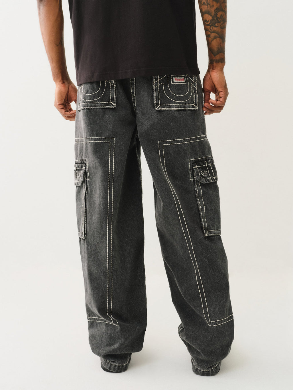 True Religion Baggy Big T Cargo Pant Bullet Black Wash
