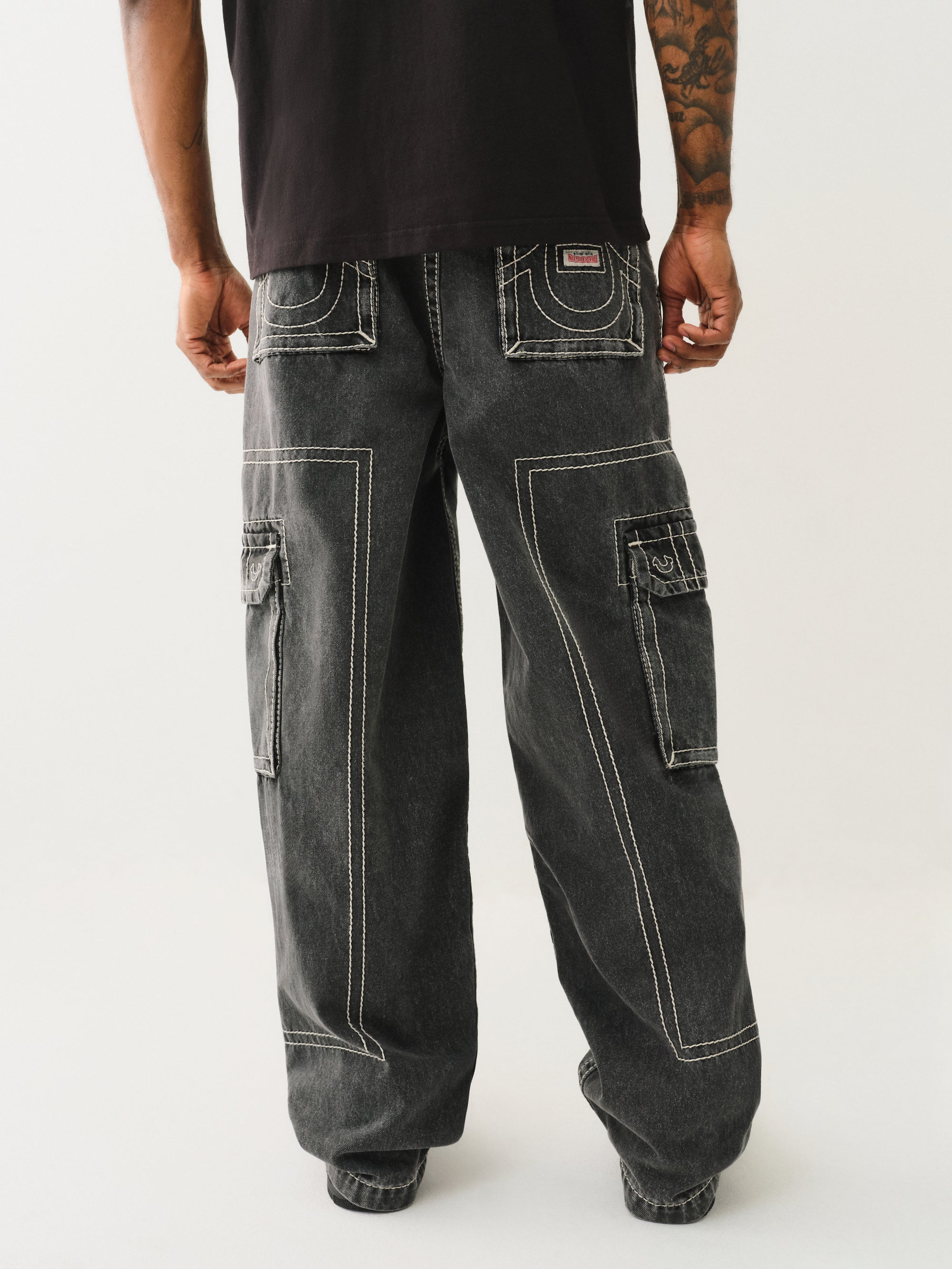 True Religion Baggy Big T Cargo Pant Bullet Black Wash