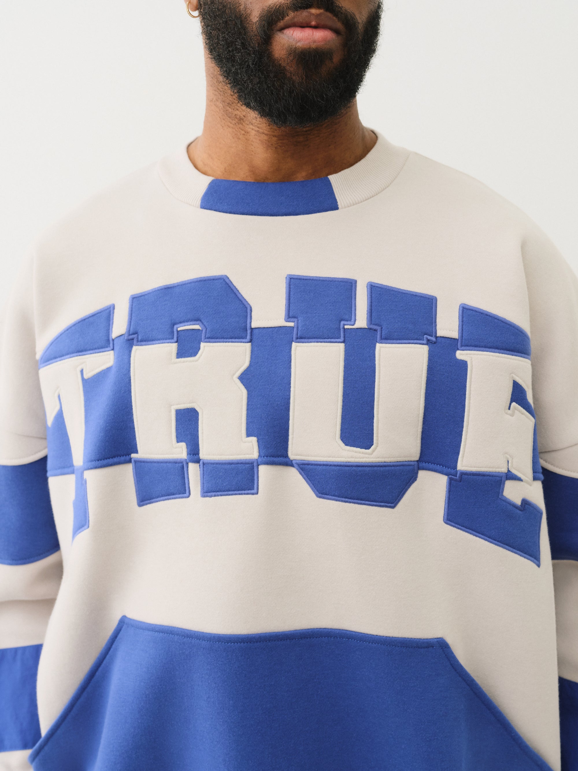 True Religion Curved Embro Sweatshirt Quiet Grey / Mazarine Blue