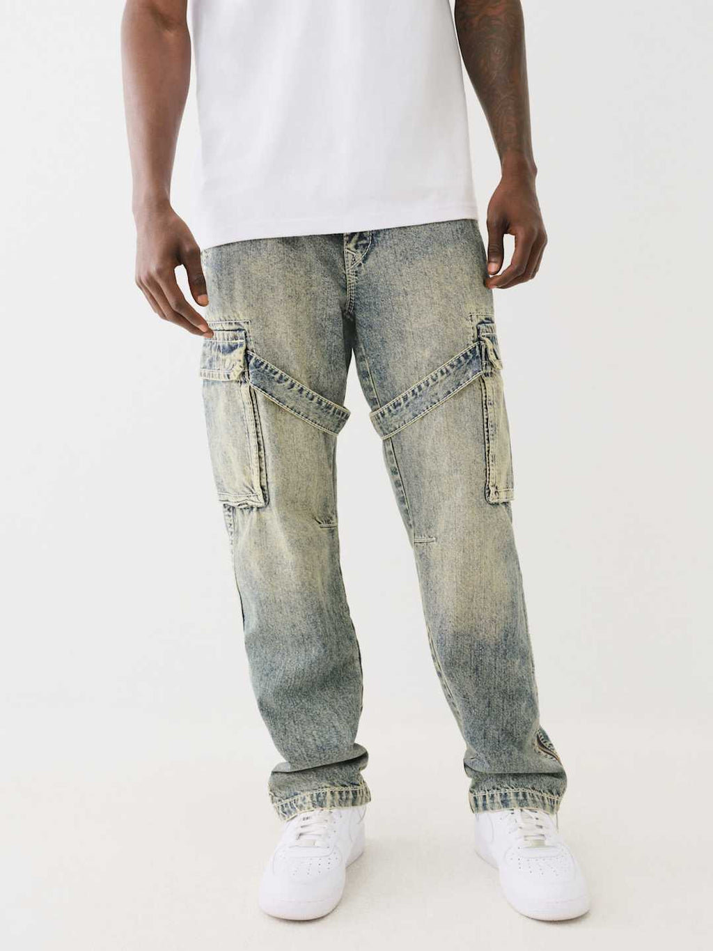 True Religion Jeans Big T Strap Cargo With Zip Elizabeth ST Medium Wash