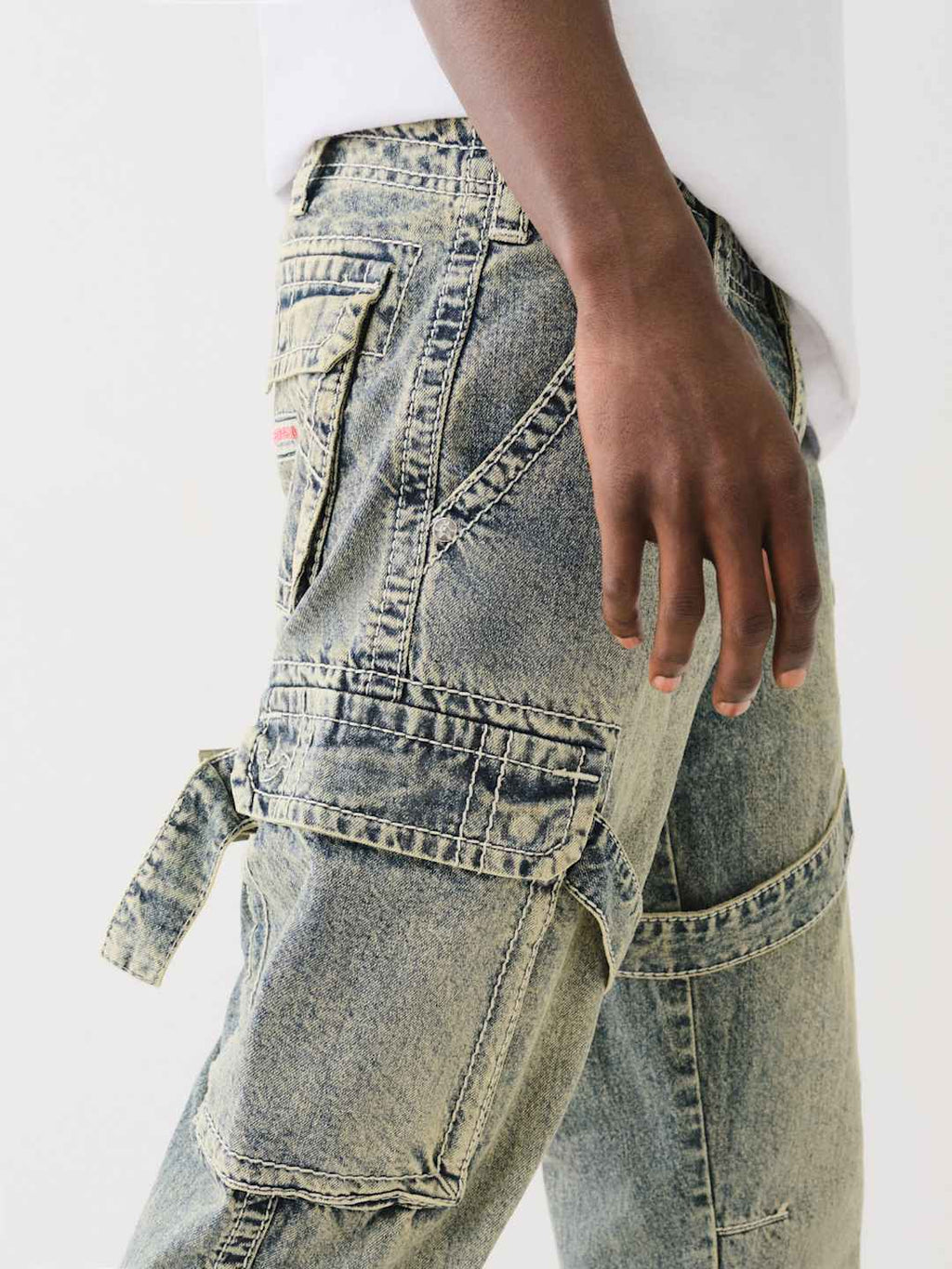 True Religion Jeans Big T Strap Cargo With Zip Elizabeth ST Medium Wash