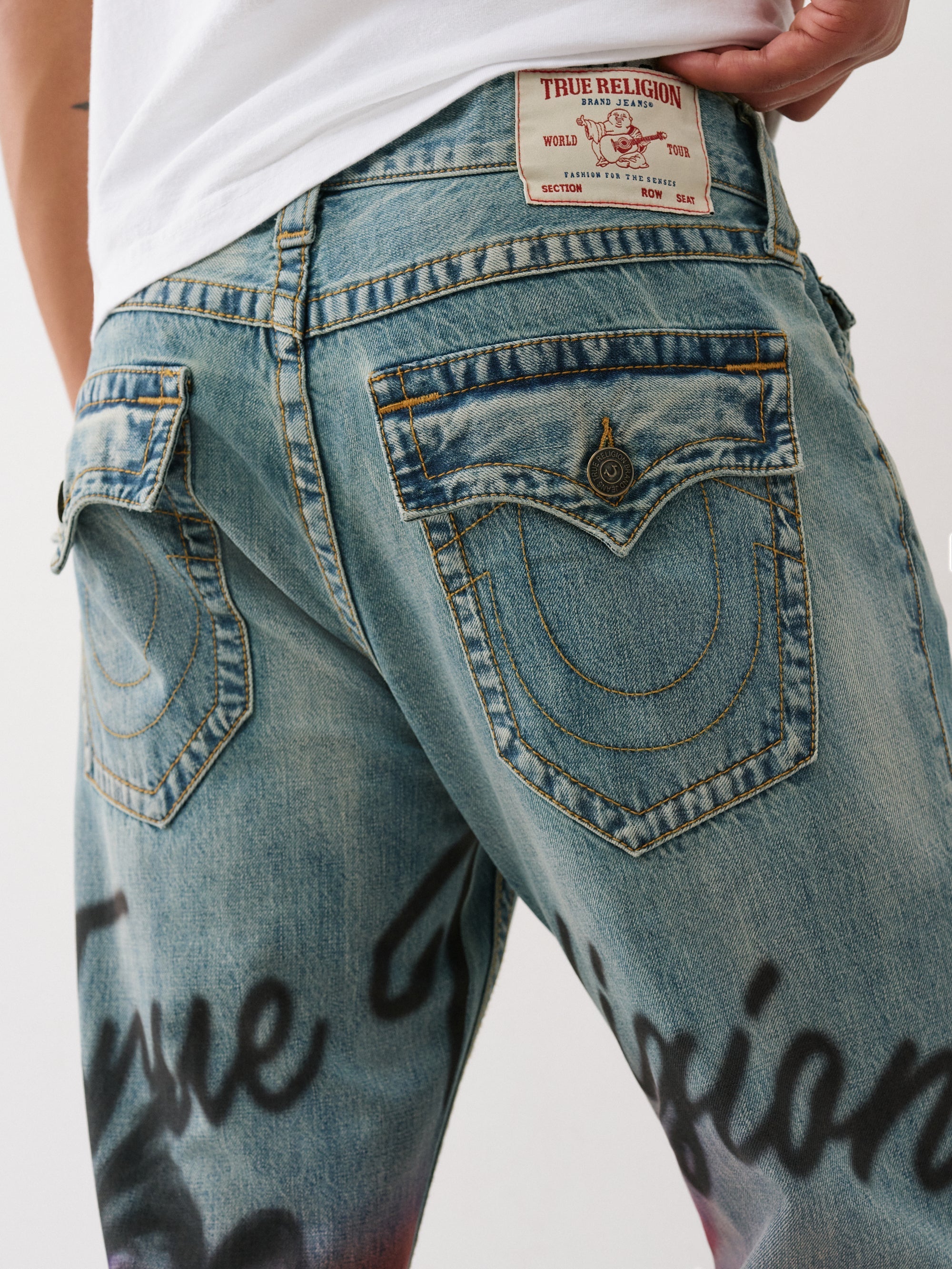 True Religion Airbrush Ricky Sn Flap 34In Buffalo Trail Light Wash