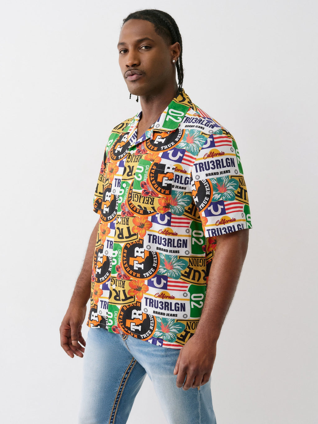 True Religion Ss Camp Shirt Allover Prnt White- Mix